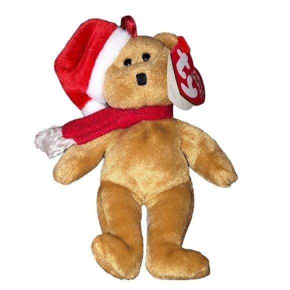 TY Handmade The jingle Beanies Collection 1997 Holiday Teddy O/S Brown Red - Picture 1 of 7